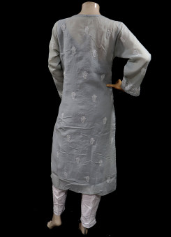 ISHIEQA's Grey Chikankari Cotton Kurti  - MV0205D