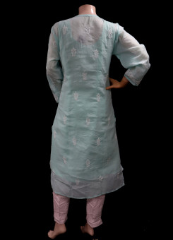 ISHIEQA's Sea Green Chikankari Cotton Kurti  - MV0401E