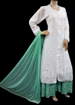 ISHIEQA's White Cotton Chikankari Kurti  - MV0103E