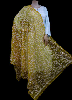 ISHIEQA's Mustard Georgette Chikankari Dupatta - VC0102E