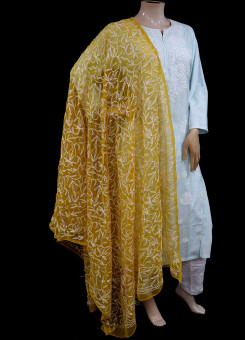 ISHIEQA's Mustard Georgette Chikankari Dupatta - VC0102E