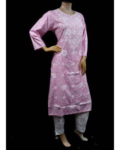 ISHIEQA's Pink Rayon Chikankari Kurti  - VC0103E