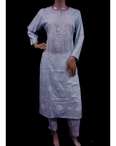 ISHIEQA's Blue Rayon Chikankari Kurti  - VC0103E