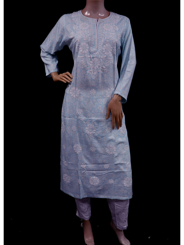 ISHIEQA's Blue Rayon Chikankari Kurti  - VC0103E