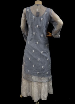 ISHIEQA's Grey Georgette Chikankari Kurti-MV0504E