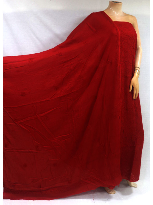 ISHIEQA's Red Kota Doria Chikankari Dress Material - RC0101E