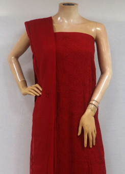 ISHIEQA's Red Kota Doria Chikankari Dress Material - RC0101E