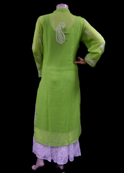 ISHIEQA's Green Georgette Chikankari & Mukaish Kurti-MV0402E