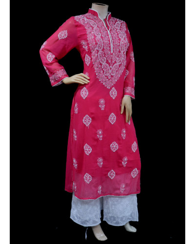 ISHIEQA's Coral Georgette Chikankari & Mukaish Kurti-MV0402E