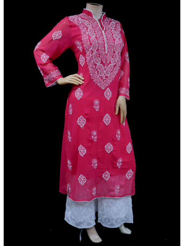 ISHIEQA's Coral Georgette Chikankari & Mukaish Kurti-MV0402E