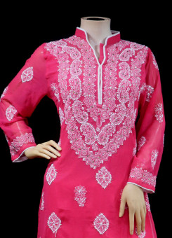ISHIEQA's Coral Georgette Chikankari & Mukaish Kurti-MV0402E
