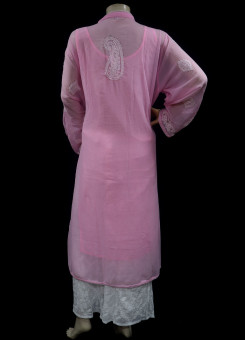 ISHIEQA's Pink Georgette Chikankari & Mukaish Kurti-MV0402E