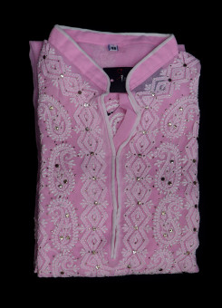 ISHIEQA's Pink Georgette Chikankari & Mukaish Kurti-MV0402E