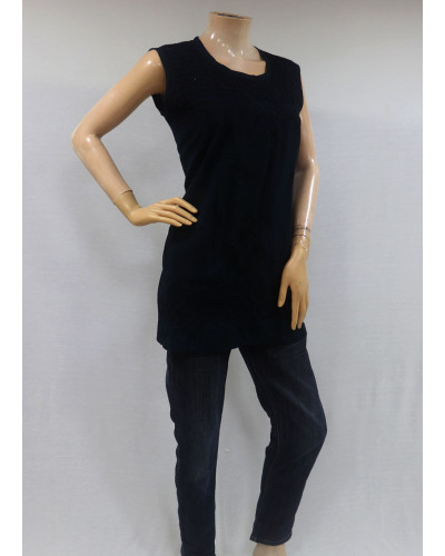 ISHIEQA's Black Sleeveless Cotton Chikankari Top - SF0103B