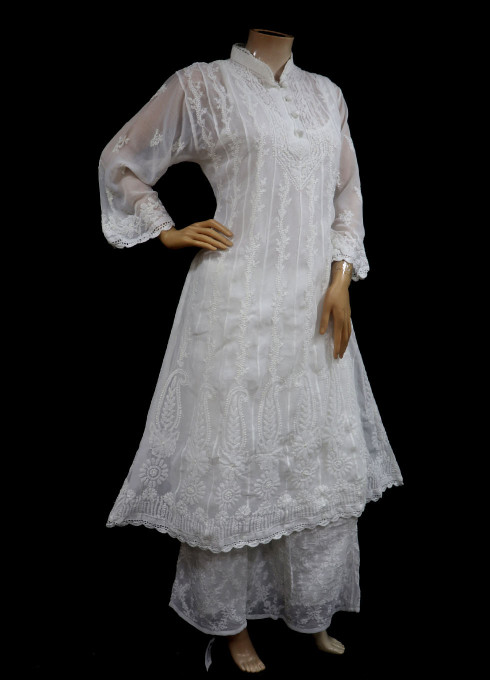 ISHIEQA's White Georgette Anarkali Kurti  - DC0507B