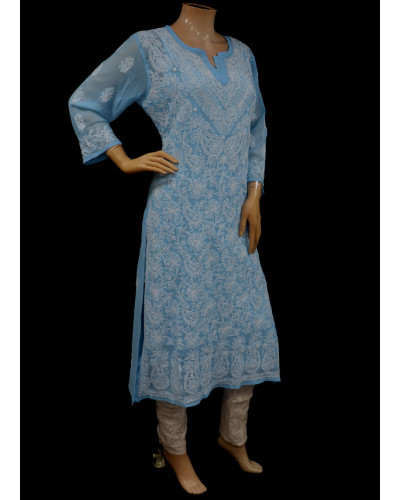 ISHIEQA's Blue Georgette Chikankari Kurti-DC0108B