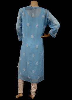 ISHIEQA's Blue Georgette Chikankari Kurti-DC0108B