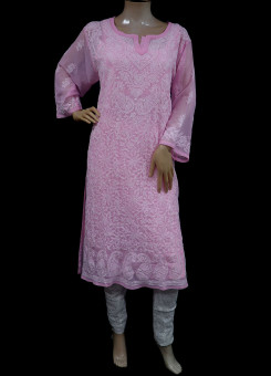 ISHIEQA's Pink Georgette Chikankari Kurti-DC0108B