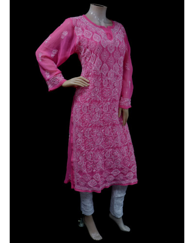 ISHIEQA's Dark Pink Georgette Chikankari Kurti-DC0108B