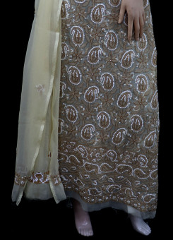 ISHIEQA's Beige Georgette Chikankari Dress Material - KL0103C