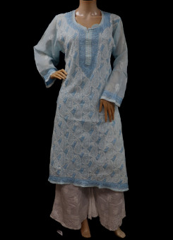 ISHIEQA's  Blue Cotton Chikankari Kurti - MV1701D