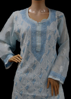 ISHIEQA's  Blue Cotton Chikankari Kurti - MV1701D