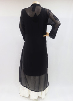 ISHIEQA's Aari Work Black Georgette Cape Top Style Kurti  - DC0208B
