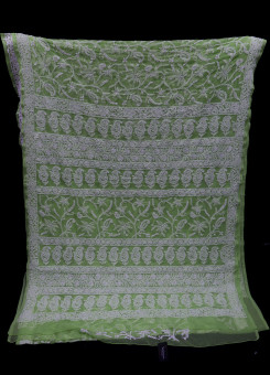 ISHIEQAs Chikankari Saree Green Georgette - DC0202C