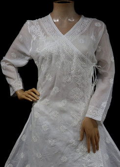 ISHIEQAs Chikankari Kurta White Cotton Angarakha  - MV0704E