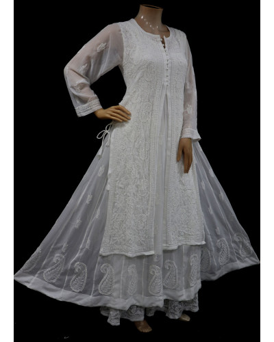 ISHIEQAs Chikankari Anarkali White Georgette Kurta  - MV0705E