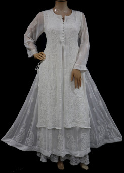 ISHIEQAs Chikankari Anarkali White Georgette Kurta  - MV0705E