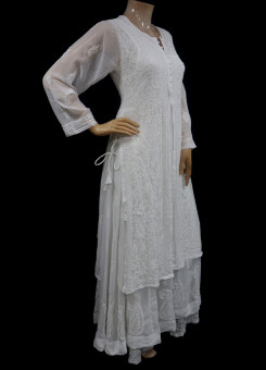 ISHIEQAs Chikankari Anarkali White Georgette Kurta  - MV0705E