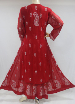 ISHIEQAs Chikankari Anarkali Red Georgette Kurta  - MV0705E