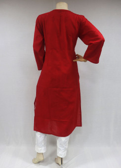 ISHIEQA’s Red Cotton Chikankari Kurti – MV0101E