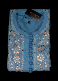 ISHIEQAs Chikankari-Gotta Georgette Blue Kurti - MV0801E