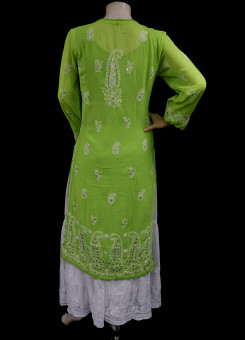 ISHIEQAs Chikankari-Gotta Georgette Green Kurti -MV0801E