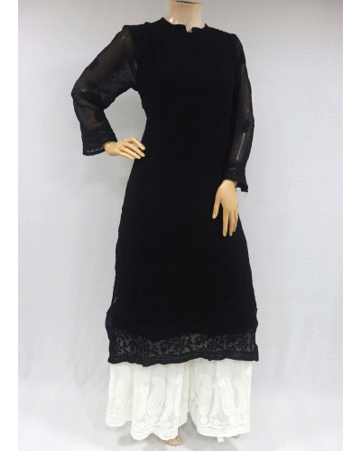 ISHIEQAs Chikankari Black Georgette Kurta -MV0804E
