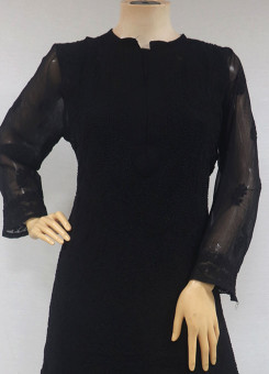 ISHIEQAs Chikankari Black Georgette Kurta -MV0804E