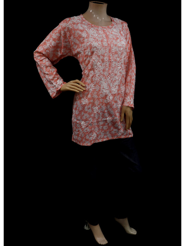 ISHIEQAs Chikankari Peach Cotton Top -MV0802E