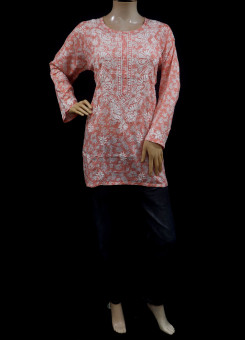 ISHIEQAs Chikankari Peach Cotton Top -MV0802E