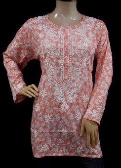 ISHIEQAs Chikankari Peach Cotton Top -MV0802E