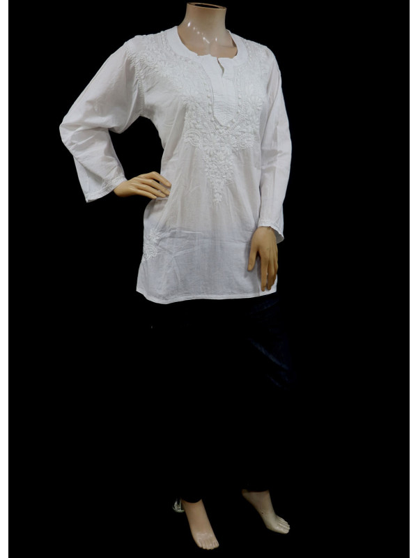 ISHIEQAs Chikankari White Cotton Short top - SF0102A