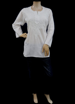 ISHIEQAs Chikankari White Cotton Short top - SF0102A