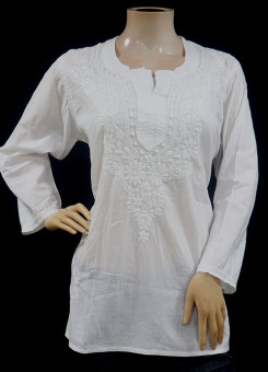 ISHIEQAs Chikankari White Cotton Short top - SF0102A