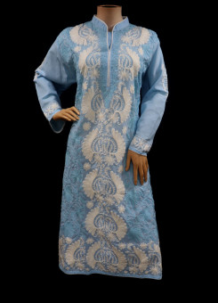 ISHIEQAs Aari work Blue Cotton Kurti-DC0104B