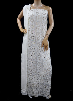 ISHIEQAs Pure Georgette White-Gotta Dress Material-MV0204E