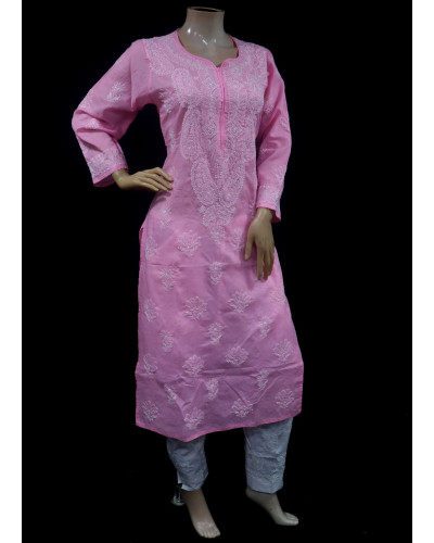 ISHIEQAs Chikankari Pink Cotton Kurti-MV1002E