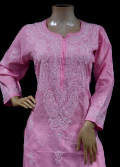ISHIEQAs Chikankari Pink Cotton Kurti-MV1002E