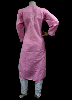 ISHIEQAs Chikankari Pink Cotton Kurti-MV1002E