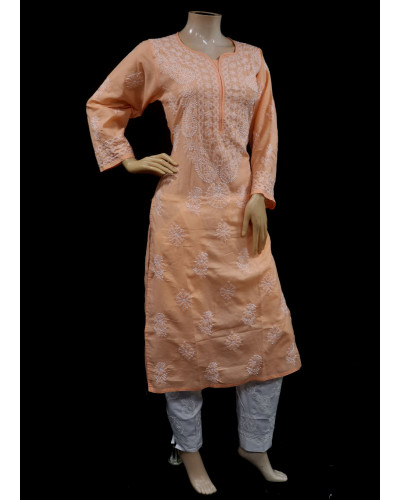 ISHIEQAs Chikankari Orange Cotton Kurti-MV1002E